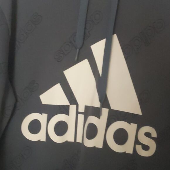 Adidas hoodie men's size large. Bluish gray with Adidas printed all over. - Picture 2 of 5